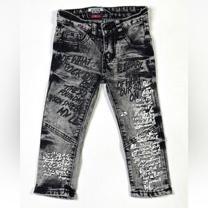Rock Salt Jeans Boys 3T Black Graffiti Distressed Straight Stretch